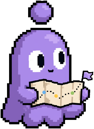 A lilac crewmate holding an unfolded map with a dotted path.